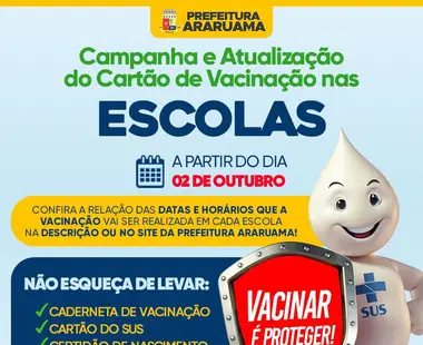 Prefeitura de Araruama vai realizar uma grande campanha para atualizar a caderneta de vacinação dos alunos da Educação Infantil no município